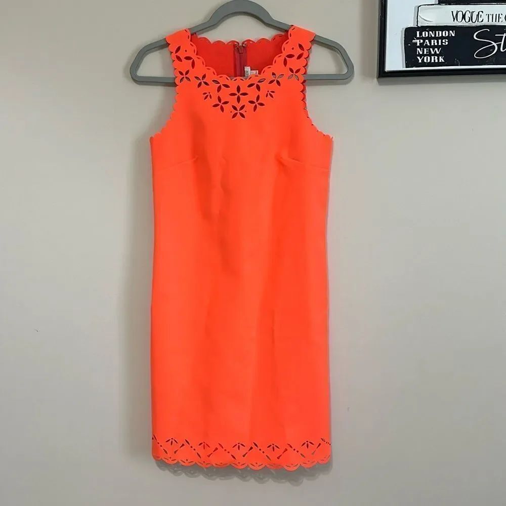 NWOT J. Crew Neon Orange Shift dress with cutโout design